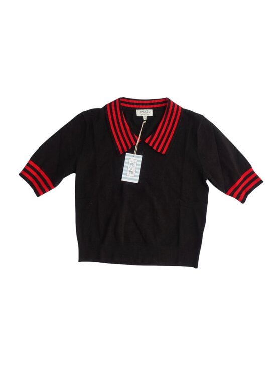 Tulip B Tops - Tulip B Women's Short sleeves TOP Retro style in Black with red Stripes size M